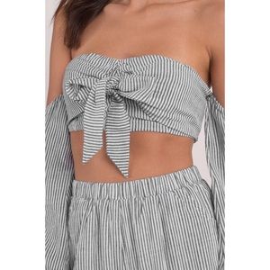 Tops - ๐ Gray Striped Off Shoulder Tie Top Tops - ๐ Gray Striped Off Shoulder Tie Top